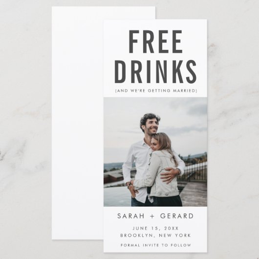 Funny Free Drinken Wedding Photo Save the Date (Voorkant / Achterkant)