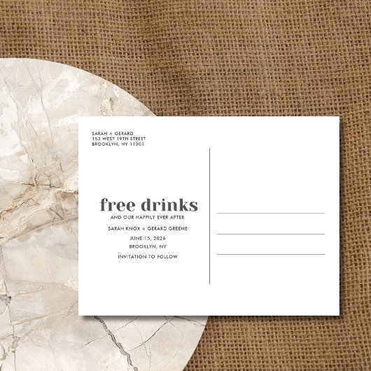 Funny Free Drinken Wedding Photo Save the Date Aankondigingskaart