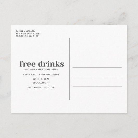 Funny Free Drinken Wedding Photo Save the Date Aankondigingskaart (Achterkant)