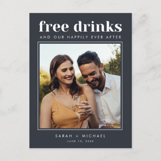 Funny Free Drinken Wedding Photo Save the Date Aankondigingskaart (Voorkant)