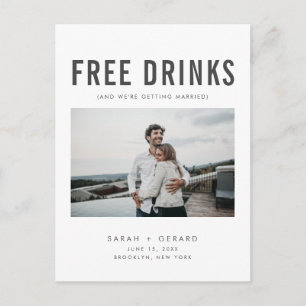 Funny Free Drinken Wedding Photo Save the Dates Aankondigingskaart