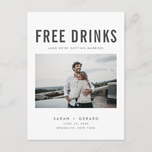 Funny Free Drinken Wedding Photo Save the Dates Aankondigingskaart (Voorkant)