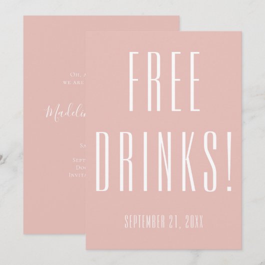 Funny Free Drinken Wedding Roos Gold Save the Date (Voorkant / Achterkant)