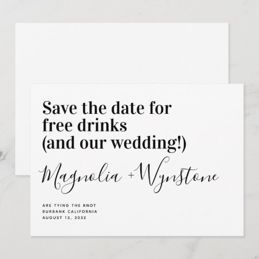 Funny Free Drinken Wedding Save the Date (Voorkant / Achterkant)