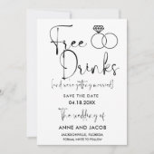 Funny Free Drinken Wedding Save the Date (Voorkant)