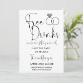 Funny Free Drinken Wedding Save the Date (Staand voorkant)