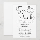 Funny Free Drinken Wedding Save the Date (Voorkant / Achterkant)