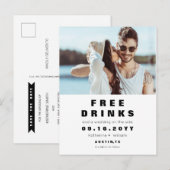 Funny Free Drinken Wedding Save the Date with Phot Aankondigingskaart (Voorkant / Achterkant)