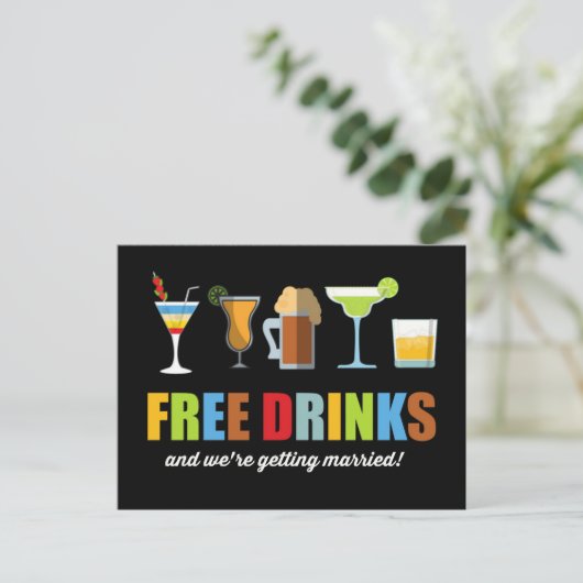 Funny Free Drinken Wedding Save the Dates Aankondigingskaart (Staand voorkant)