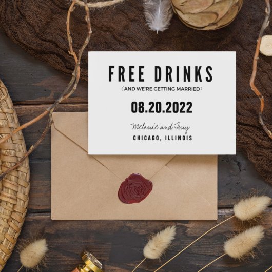 Funny Free Drinken Wedding Save the Dates Aankondigingskaart