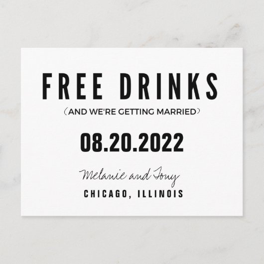 Funny Free Drinken Wedding Save the Dates Aankondigingskaart (Voorkant)