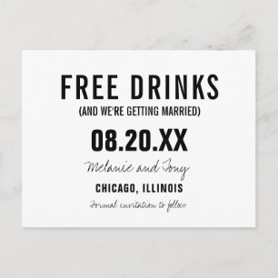 Funny Free Drinken Wedding Save the Dates Custom Aankondigingskaart