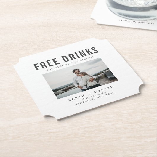 Funny Free Drinken Wedding Save the Dates Kartonnen Onderzetters (Gekanteld)