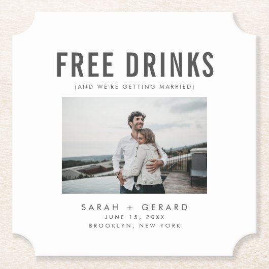 Funny Free Drinken Wedding Save the Dates Kartonnen Onderzetters (Voorkant)