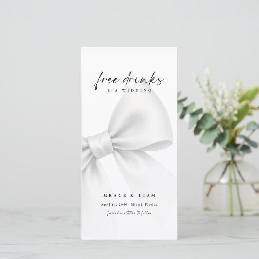 Funny Free Drinks Bow Modern Script Bookmark Save The Date (Staand voorkant)