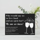 Funny Free Food Open Bar Casual Wedding Invitation Kaart (Staand voorkant)