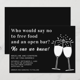 Funny Free Food Open Bar Casual Wedding Invitation Kaart