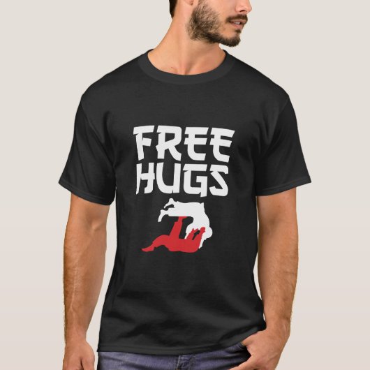 Funny Free Hugs BJJ Jiu-Jitsu Takedown T-shirt (Voorkant)