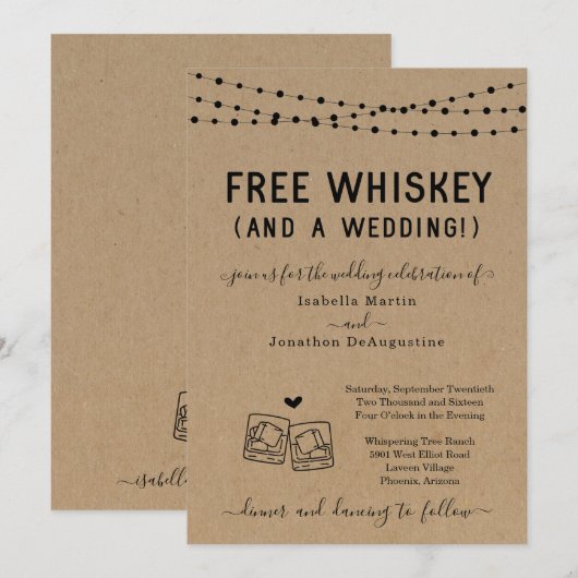 Funny Free Whiskey en een huwelijksuitnodiging Kaart (Voorkant / Achterkant)