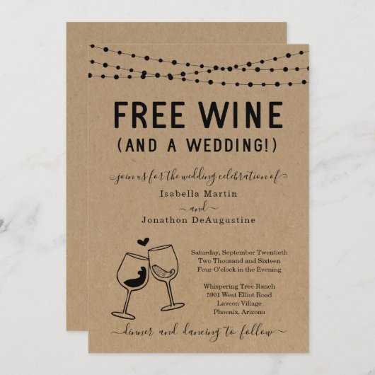 Funny Free Wine and a Wedding Invitation Kaart (Voorkant / Achterkant)