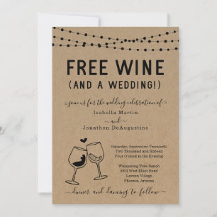Funny Free Wine and a Wedding Invitation Kaart