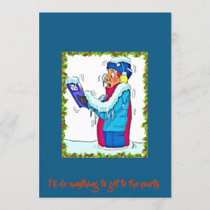 Funny Freeation Man in Snow Party Invitation Blue Kaart