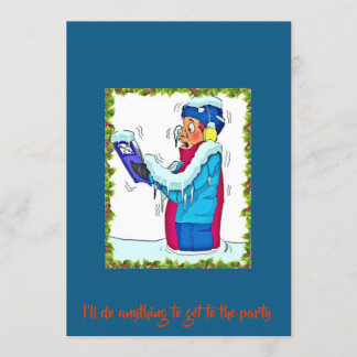Funny Freeation Man in Snow Party Invitation Blue Kaart