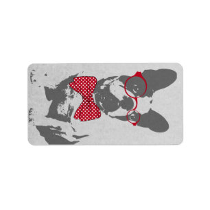  Funny French buldog Glasses Animal Design Etiket