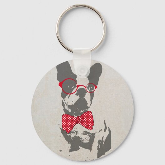Funny French buldog Glasses Animal Design Sleutelhanger (Voorkant)