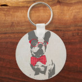  Funny French buldog Glasses Animal Design Sleutelhanger (Voorkant)