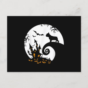 Funny French Bulldog and Moon Halloween Costume Feestdagenkaart