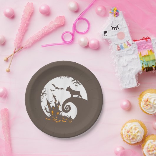 Funny French Bulldog and Moon Halloween Costume Papieren Bordje (Feest)