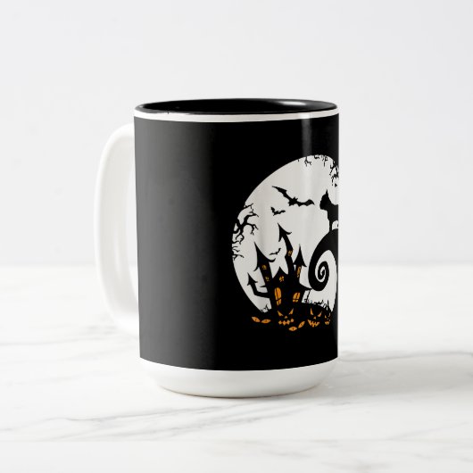 Funny French Bulldog and Moon Halloween Costume Tweekleurige Koffiemok (Voorkant links)