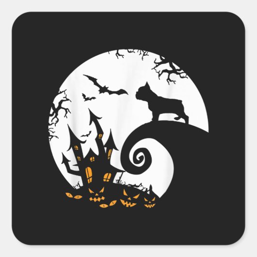 Funny French Bulldog and Moon Halloween Costume Vierkante Sticker (Voorkant)