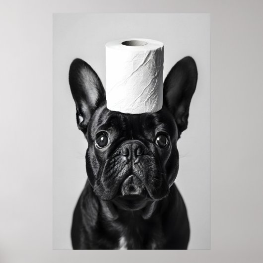 Funny French Bulldog Bathroom Print, Toilet Paper Poster (Voorkant)