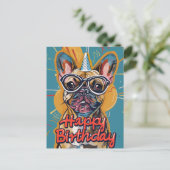 Funny French Bulldog Birthday Briefkaart (Staand voorkant)