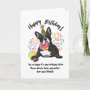 Funny French Bulldog Birthday Card Donuts