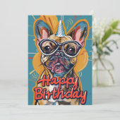Funny French Bulldog Birthday Feestdagenkaart (Staand voorkant)