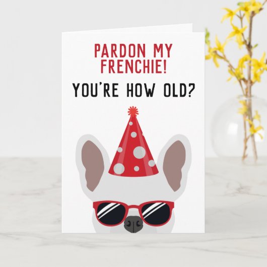 Funny French Bulldog Birthday Kaart (Gele Bloem)