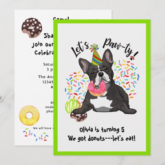 Funny French Bulldog Birthday Party Invite Kaart (Voorkant / Achterkant)