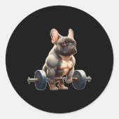 Funny French Bulldog Bodybuilding Gym Frenchie Wei Ronde Sticker (Voorkant)