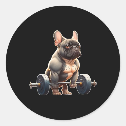 Funny French Bulldog Bodybuilding Gym Frenchie Wei Ronde Sticker (Voorkant)