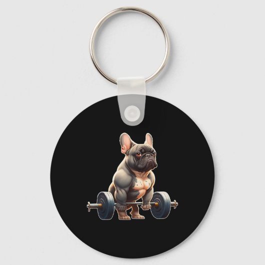 Funny French Bulldog Bodybuilding Gym Frenchie Wei Sleutelhanger (Voorkant)