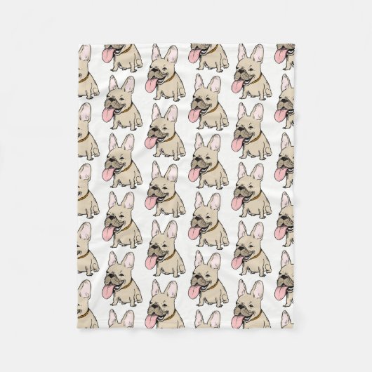 Funny French Bulldog Cartoon Dog Pattern Frenchies Fleece Deken (Voorkant)