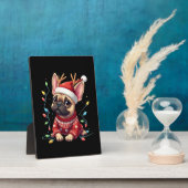 Funny French Bulldog Christmas Light Santa Hat Rei Fotoplaat (Zijkant)