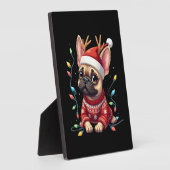 Funny French Bulldog Christmas Light Santa Hat Rei Fotoplaat (Zijkant)
