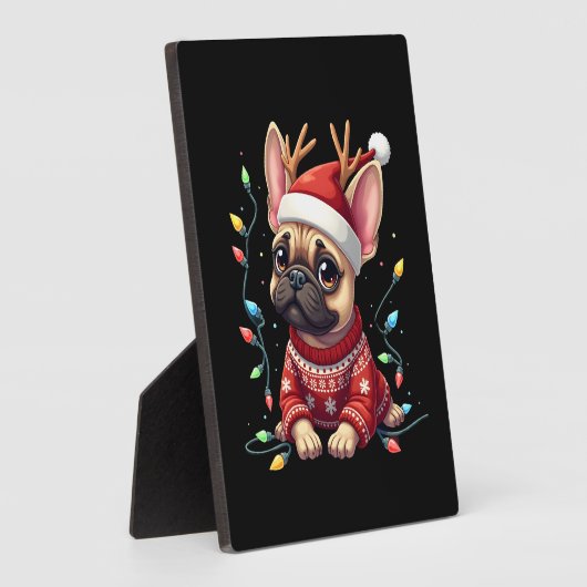 Funny French Bulldog Christmas Light Santa Hat Rei Fotoplaat (Zijkant)
