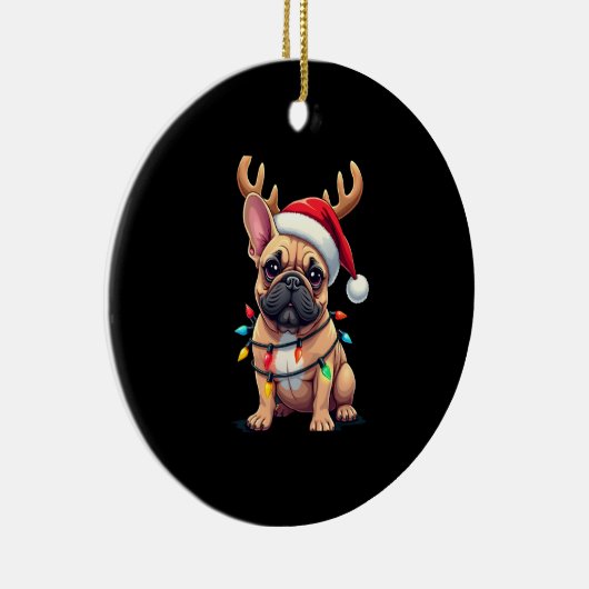 Funny French Bulldog Christmas Light Santa Hat Rei Keramisch Ornament (Rechts)