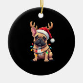 Funny French Bulldog Christmas Light Santa Hat Rei Keramisch Ornament (Voorkant)