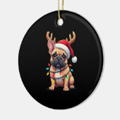 Funny French Bulldog Christmas Light Santa Hat Rei Keramisch Ornament (Links)